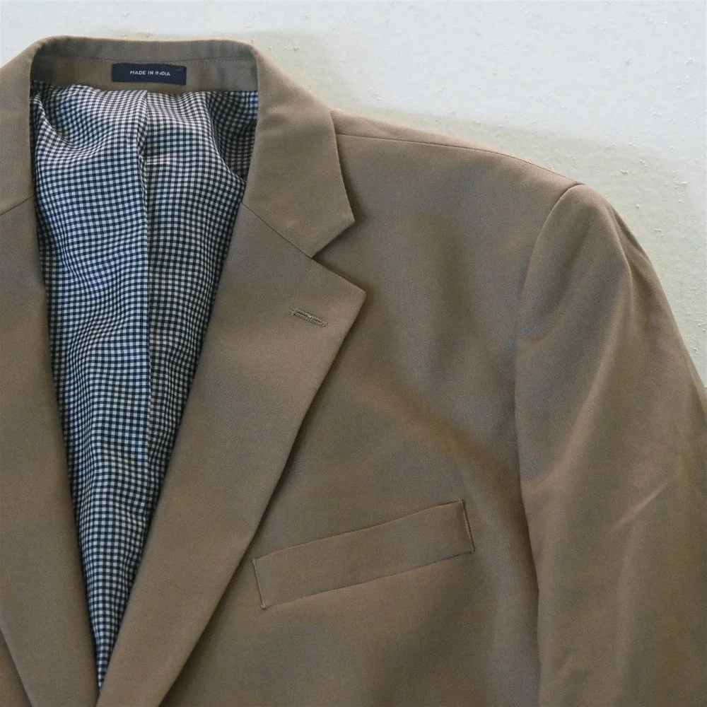 Stafford 48L Khaki 100%‎ Wool Gold Button Mens Blazer Suit Jacket Sport Coat